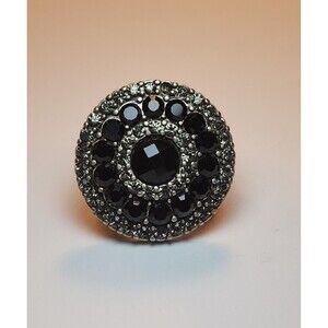 Vintage Large Rhinestone Flower Stretch Statement Cocktail Ring  Size 8